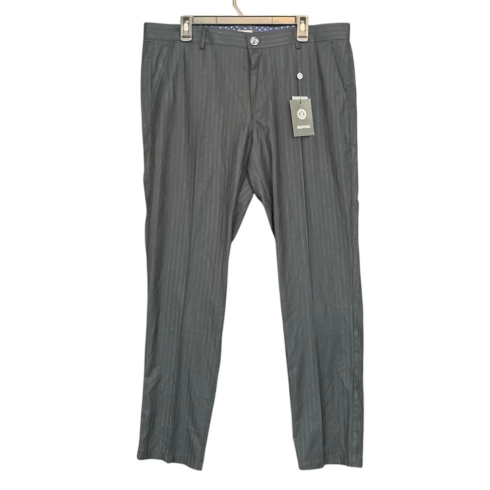 Bespoke Dress Pants Mens 36x32 Navy Blue New Pinstripe Flat Front Trousers